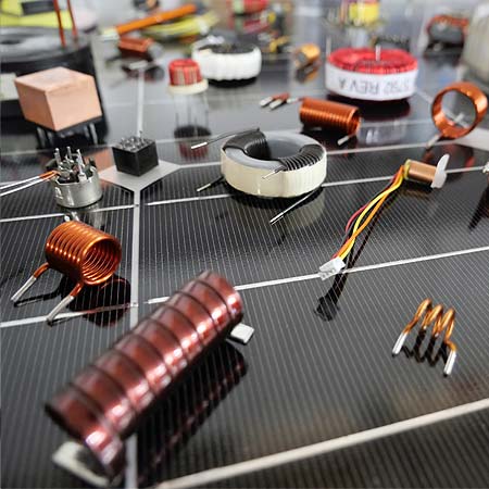 A Picture of toroids, chokes, ferrite transformers, air coils, balun and other inductive components.